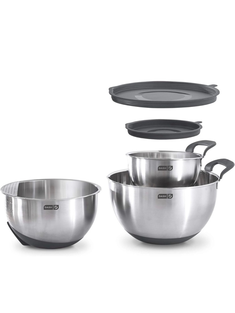 Dash Stainless Steel Mixing Bowl Set with Lids - Gray Accents